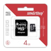 Карта памяти MicroSD 4GB SmartBuy К10 (с адаптером)