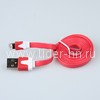 USB кабель для IPhone 5/6/6Plus/7/7Plus/IPad mini/IPhone NANO плоский (красный) 1м. в коробке