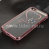 Задняя панель для  iPhone5 Силикон со стразами Сердце №2 (розовая)