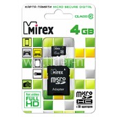 Карта памяти MicroSD 4GB MIREX К10 (с адаптером) Карта памяти MicroSD 4GB MIREX К10 (с адаптером)