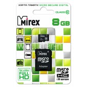 Карта памяти MicroSD 8GB MIREX К10 (с адаптером) Карта памяти MicroSD 8GB MIREX К10 (с адаптером)