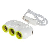 Разветвитель AWEI C-35 в авто на 3 устройства с 2 USB (3100mAh) со шнуром (белый)