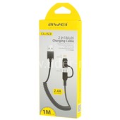 USB кабель 2в1 для iPhone 5/6/6Plus/7/7Plus/micro USB  AWEI CL-53 витой (черный) USB кабель 2в1 для iPhone 5/6/6Plus/7/7Plus/micro USB  AWEI CL-53 витой (черный)