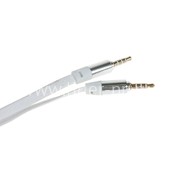 Кабель AUX 3.5 на 3.5 Am-Am  (1м) 3-х контактный КОЖА плоский ELTRONIC белый (ПАКЕТ)
