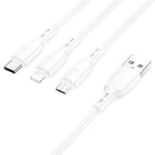 USB кабель 3в1 Lightning/micro USB/Type-C 1.0м BOROFONE BX71 (белый) 2.0A