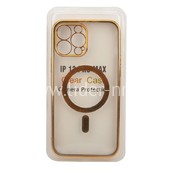 Задняя панель для  iPhone 13 Pro Max 6.7" Силикон с MagSafe (блистер) прозрачная/золото