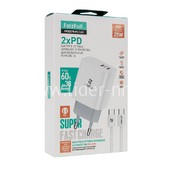СЗУ Type-C to Type-C 2 выхода PD 25W (5V-3.0A/9V-2.77A/12V-.2.08A) FaizFull FC142 (белый)