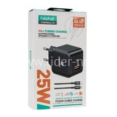 СЗУ Lightning 1 USB выход + Type-C (PD 25W) (5V-3.0A/9V-2.77A/12V-2.08A) FaizFull FC176 (черный)