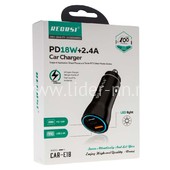 Автомобильное ЗУ 1 USB выход+1 PD (18W) Regrsi CAR-E18 (черный) в коробке