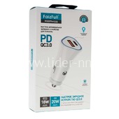 АЗУ FaizFull 2 USB выхода PD/20W+QC3.0/18W белый (в коробке)