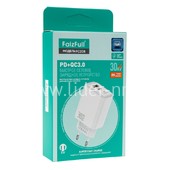 СЗУ FaizFULL FC208 с USB выходом QC3.0+Type-C (PD3.0) выход 30W (GAN-транзисторное ЗУ) белый