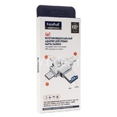 Картридер FaizFull (FP43) с Micro SD на разъемы Type-C/Lightning/Micro USB (серебро)