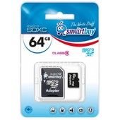 Карта памяти MicroSD 64GB SmartBuy К10 UHS-1 (с адаптером)